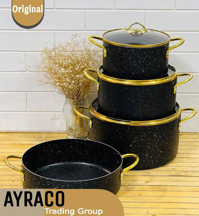 سرویس قابلمه 7 پارچه رنگ مشکی ترک برند هیشو | قابلمه حرفهای آشپزخانه