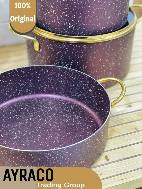 سرویس قابلمه 7 پارچه رنگ زرشکی ترک برند هیشو | قابلمه حرفهای آشپزخانه