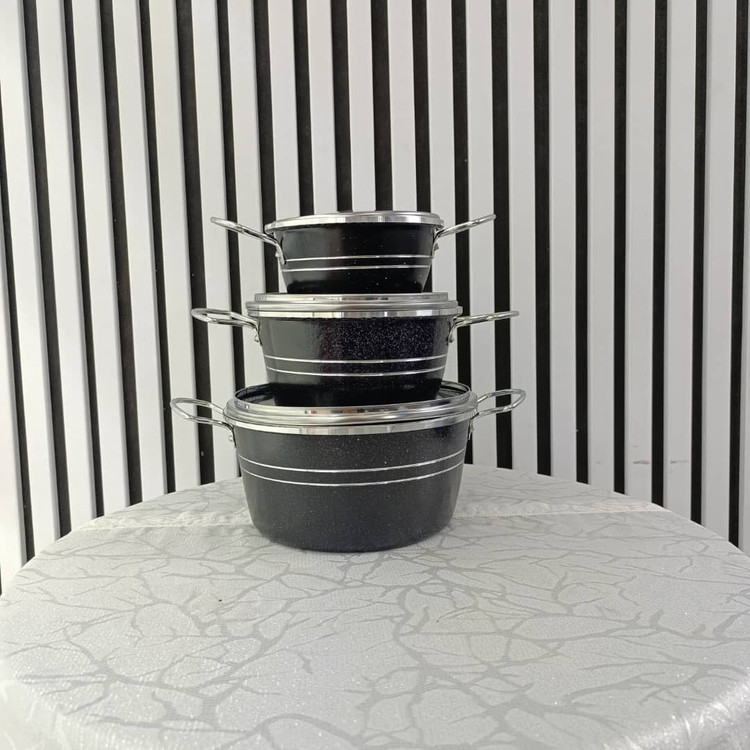 سه قابلمه گلدانی مشکی دسته نقره ای برند آکو ( ako )