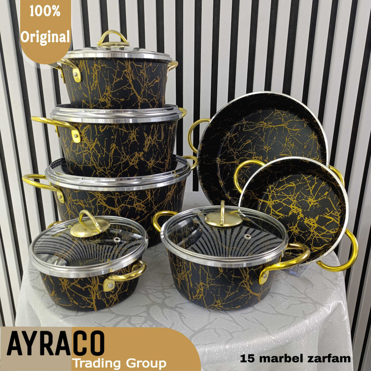 سرویس قابلمه 14 پارچه داخل ماربل زرفام رنگ مشکی